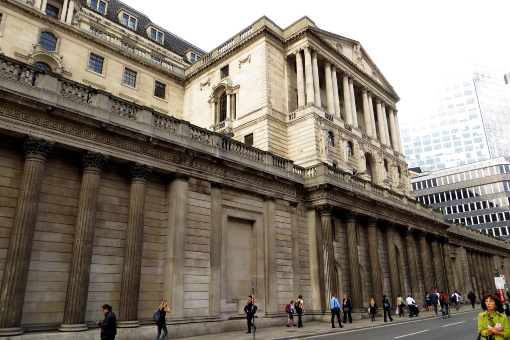 The Bank of England building on Threadneedle Street in London