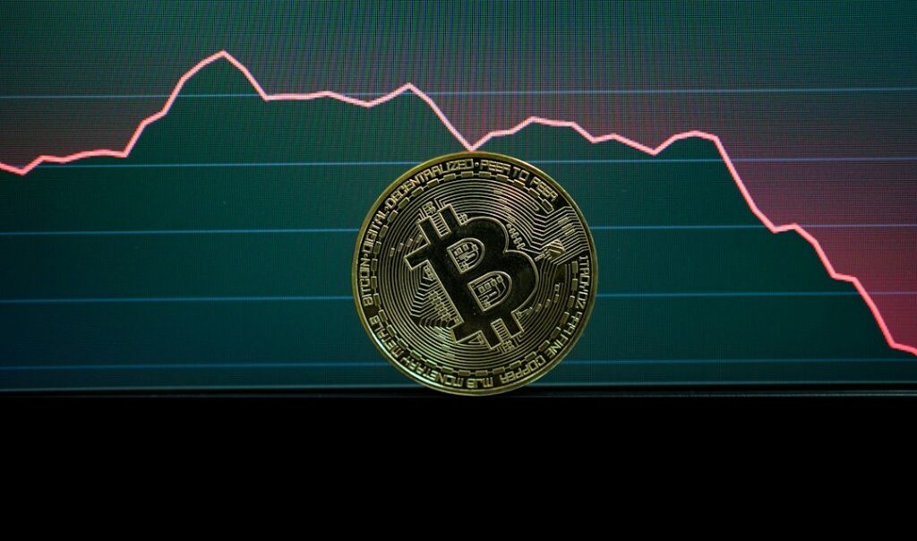 Bitcoin market chart showing red decline and market sell-off
